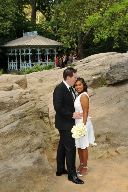 Bride and Groom with Pavilion in Background by: Steve Worth