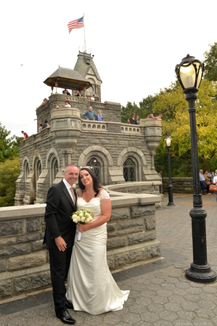 Bride and Groom in front of Castle by: Steve Worth